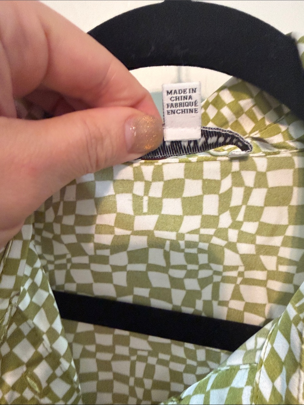 Maison D’Amelie Tie-Front Checker 70s Vibe Button-Down Shirt - Olive Green Size - Picture 3 of 14